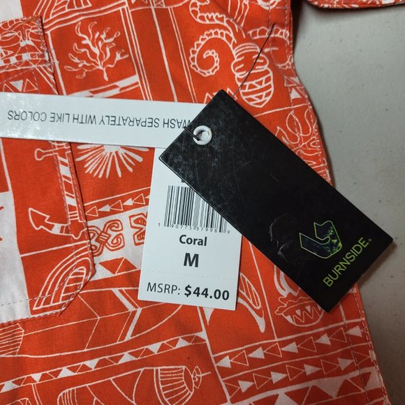 New Burnside Men's Size Medium Shirt Orange Button Short Sleeve Comfy Top - Picture 6 of 10